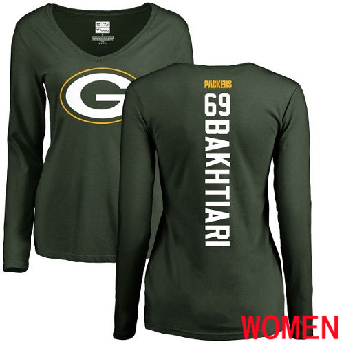 Green Bay Packers Green Women #69 Bakhtiari David Backer Nike NFL Long Sleeve T Shirt